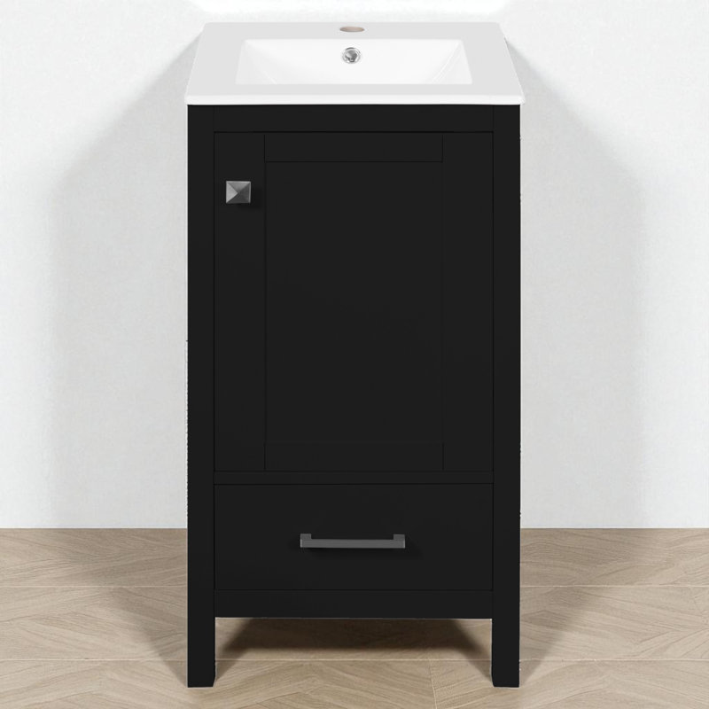 Meuble-lavabo simple 18 po avec plateau en céramique, Noir