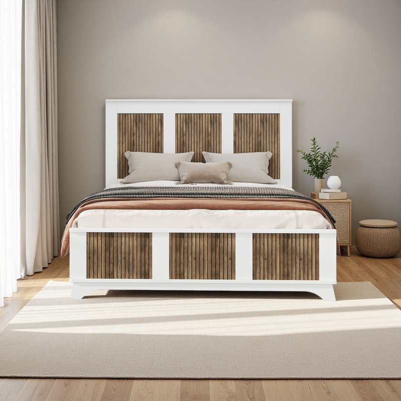 Grand lit plateforme en bois, Blanc