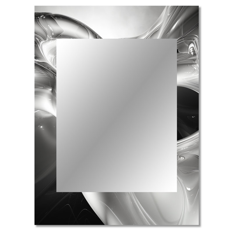 Grey black abstract Steel Serenade III - Abstract Decorative Wall Mirror, Gray Mirror, Printed Metal Art, 40" x 30"