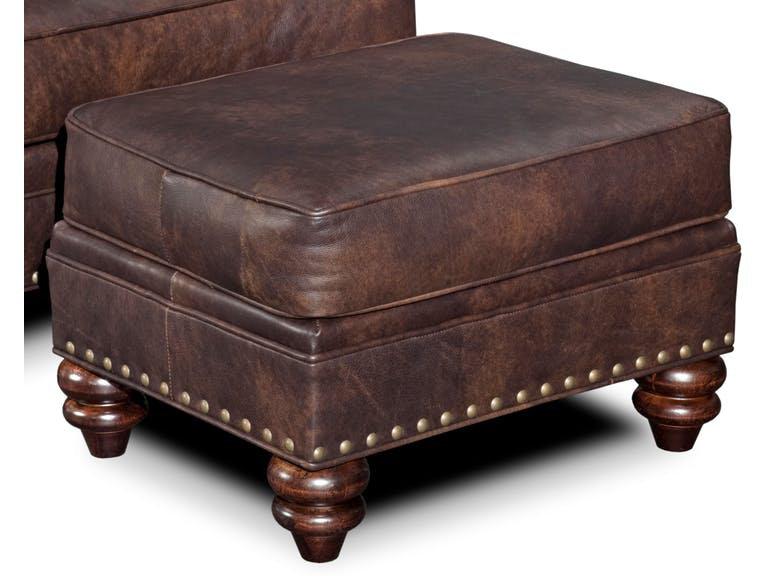 Carrado Leather Ottoman, Aline Light Gray Stonewash Genuine Leather, Cobblestone, French Natural
