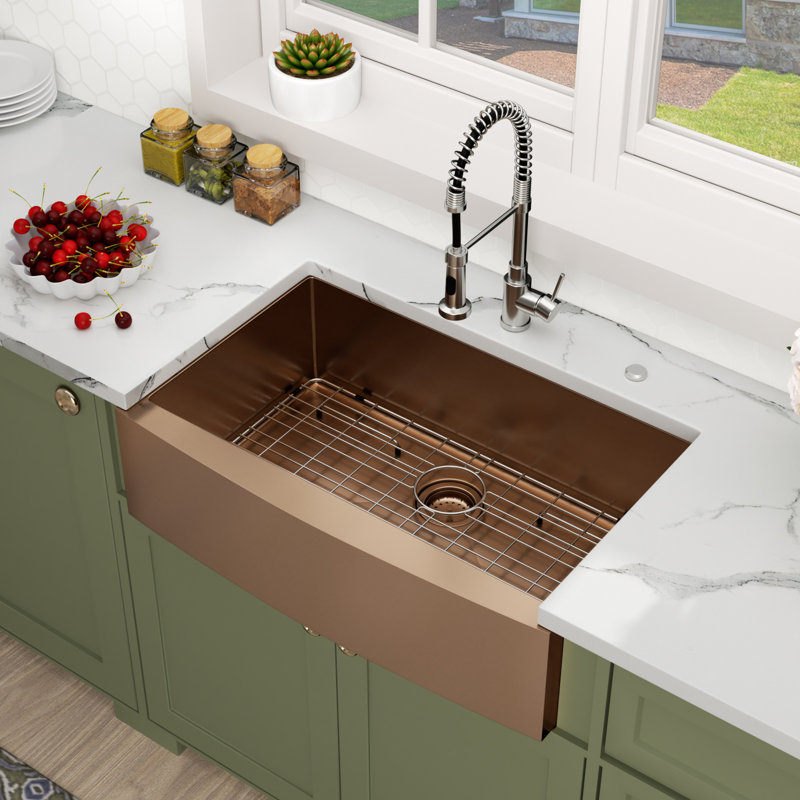 36"L x 21"W Rose Gold Undermount Farmhouse Kitchen Sink Deep Single Bowl Stainless Steel Sink with  Dish Drying Rack