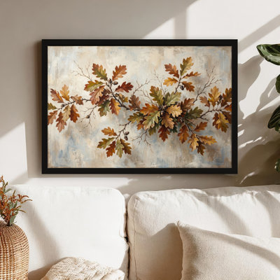 Art mural sur toile noir encadré pour le salon, la chambre à coucher, le bureau ou le vestibule - Décoration murale décorative avec feuilles d'automne