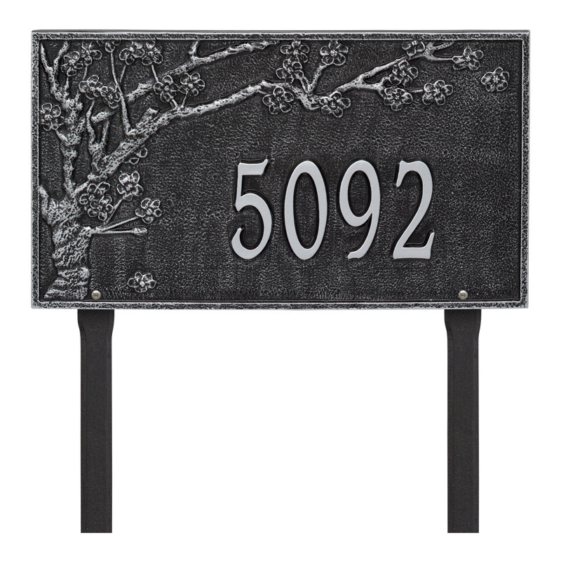 Plaque d'adresse sur 1 pelouse Spring Blossom, Noir / argent, Oui