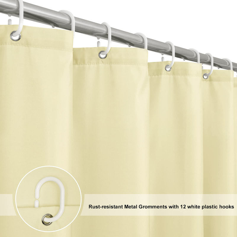 Bathroom Shower Curtain 180 x 180cm Drop with 12 Plastic Hooks, Beige