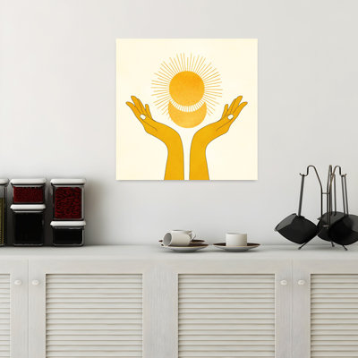 Golden Hands Sun Moon Abstract Contemporary Nature Landscape Wall Art