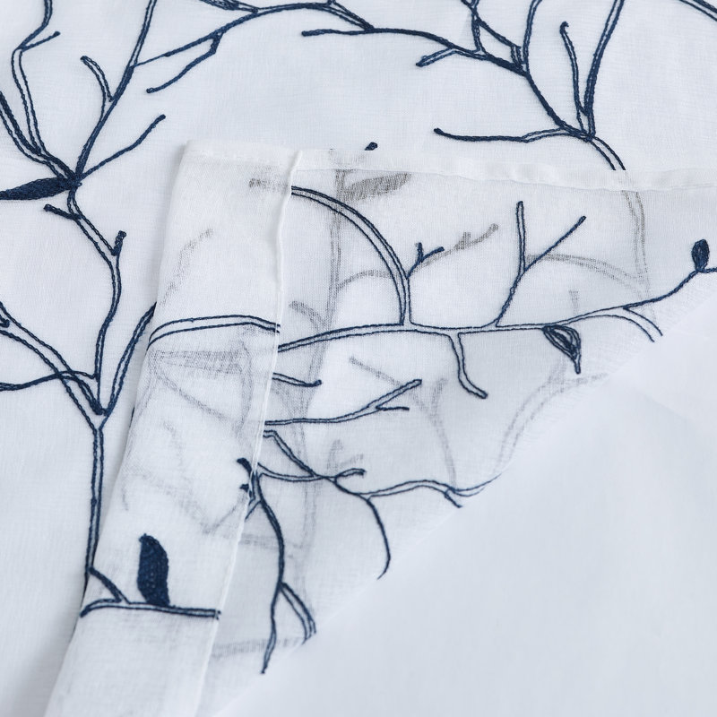Panneau de rideau simple transparent avec œillets à motif floral Greater Taree, Bleu marine, l 52 po x L 54 po