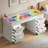 Makeup Vanity Desk HD Glass Top Built-in RGB Light Strips Large 13 Drawers Diamond Handles USB and Type-C-1346962108
