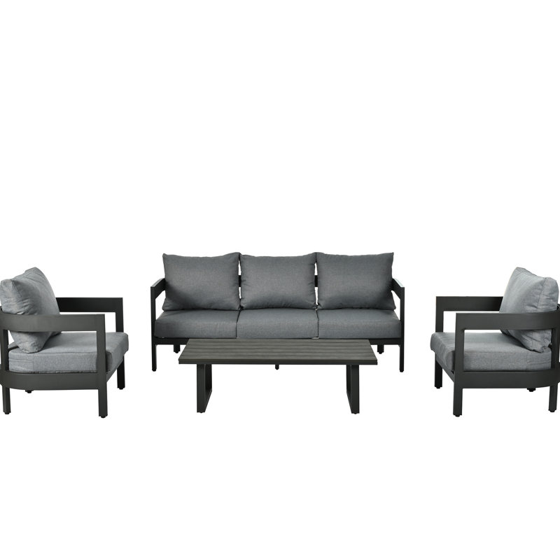 Sièges d'extérieur Ustyle Stylish - Coussins épais, chaises en fer, table en plastique et bois pour un look charmant, Gris