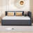 Full Size Upholstered Daybed with Twin Trundle, No Box Spring Needed, Linen Fabric in Gray for Modern Living