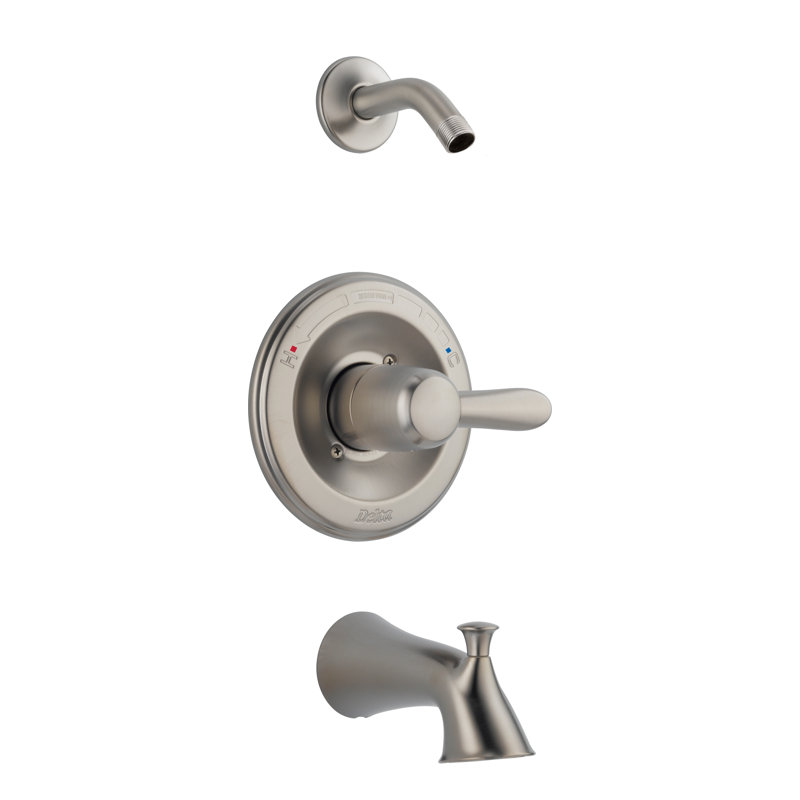 Lahara Pressure Balance Tub and Shower Trim with Metal Lever Handle and Monitor, Brilliance Stainless