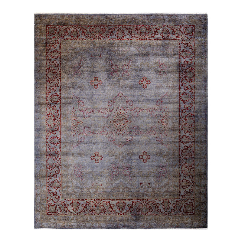 Tapis gris noué à la main de conception unique Chimel
