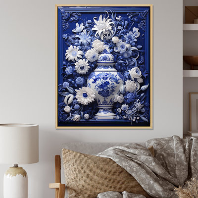 Blue And White Boho Plant Pottery V - Boho Pottery Wall Art Decor