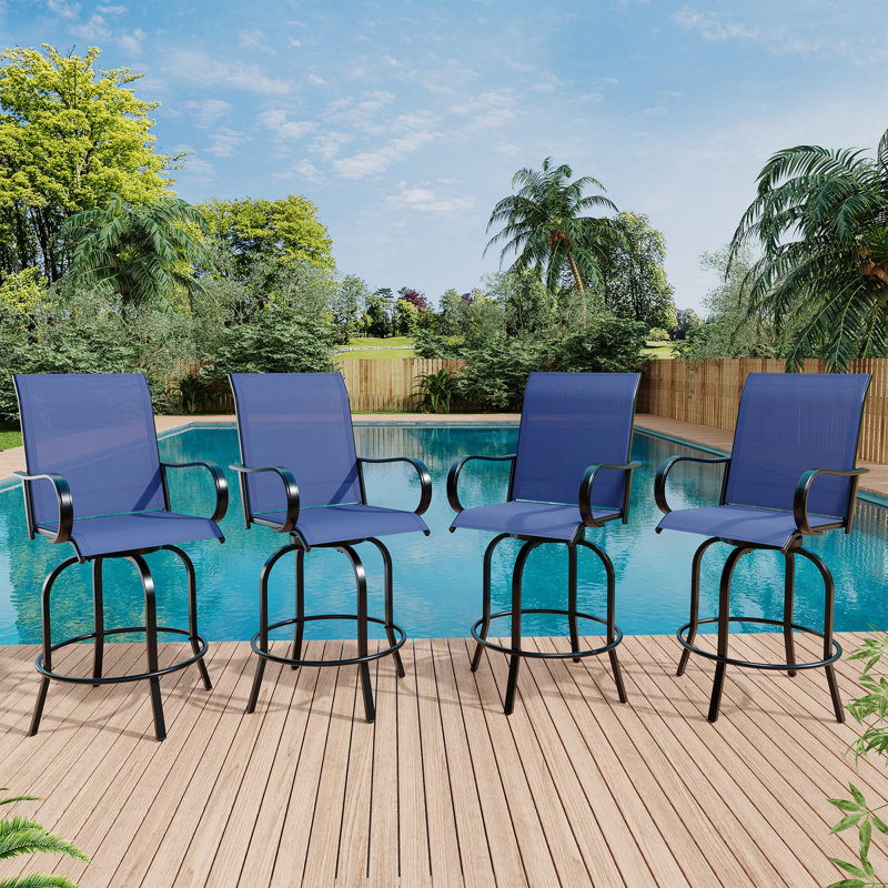 Ensemble de 2 tabourets de bar pivotants d'extérieur en tout temps – Chaises de patio pivotantes à 360° avec dossier haut, accoudoirs et structure en métal antirouille, idéales pour la terrasse, la pelouse, le jardin et la cour.