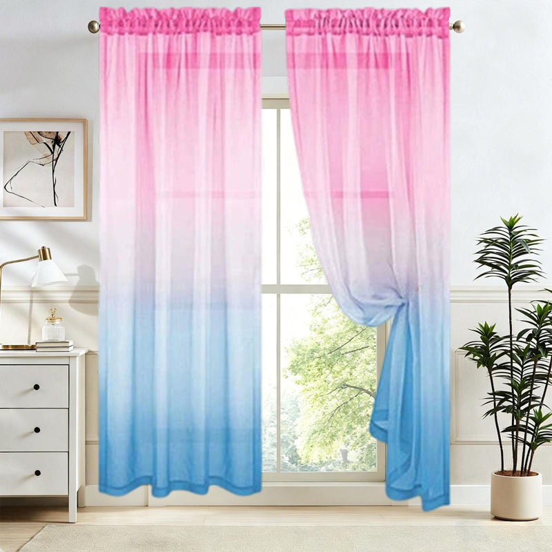 Rideaux transparents bicolores avec des tringles à rideaux de style Concise, Pink