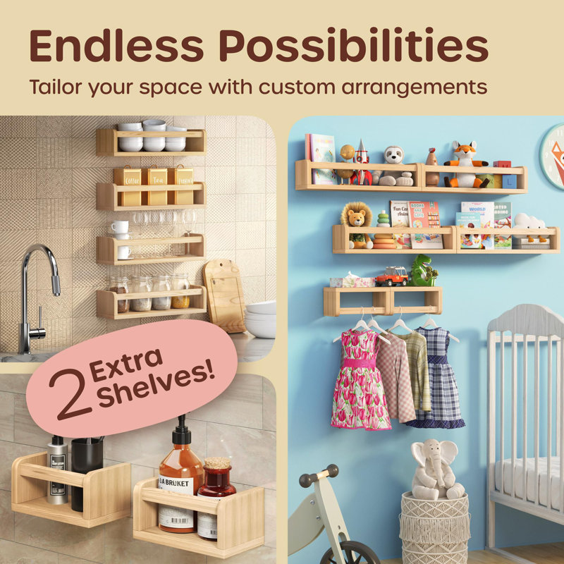 4+2 DIY Floating Nursery Book Shelves, Natural