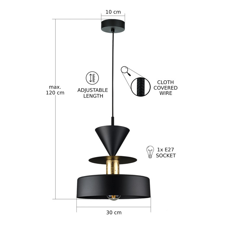 1 - Light Matte Black Drum Pendant, Black