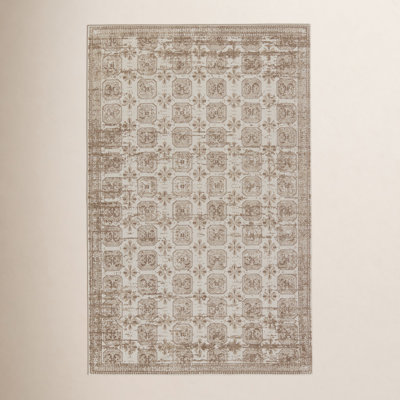 Phoebe Tan Cream Washable Geometric Rug