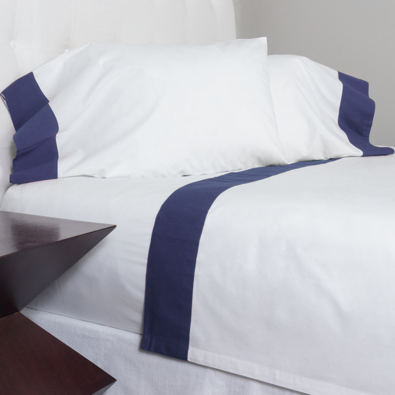 Ensemble de draps Mosley, Bleu, Ensemble de draps pour lit simple avec deux taies 