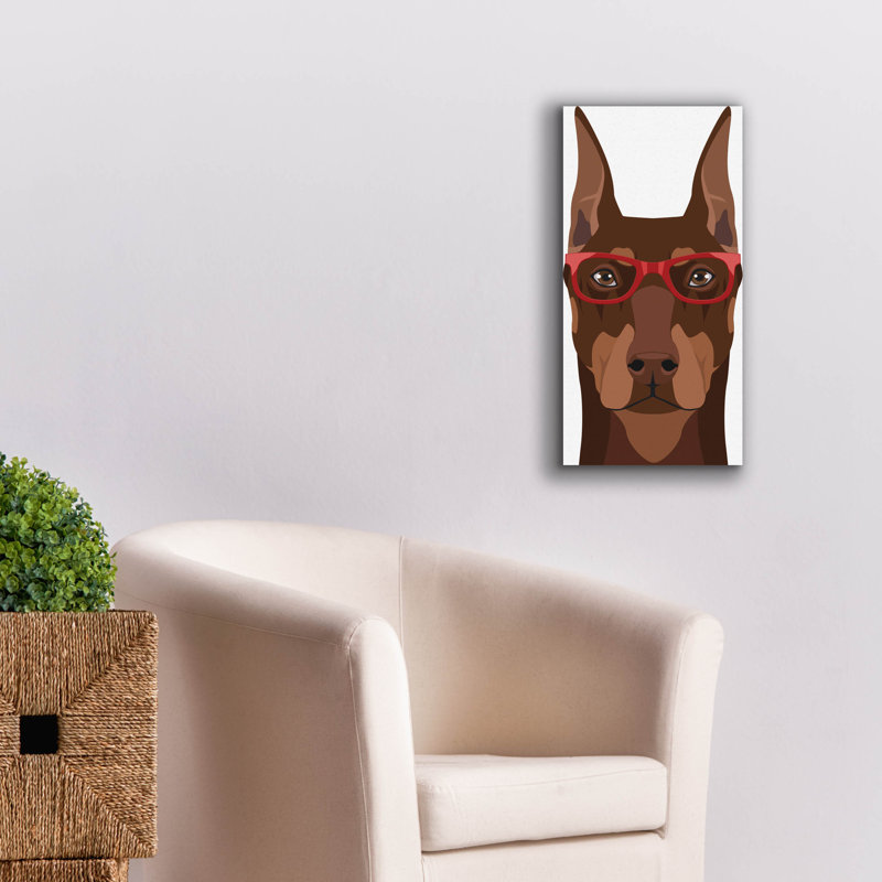 «Doberman portant des lunettes de hipster 2» par Furbaby Affiliates, art mural sur toile, H 24 po x l 12 po x P 0,75 po