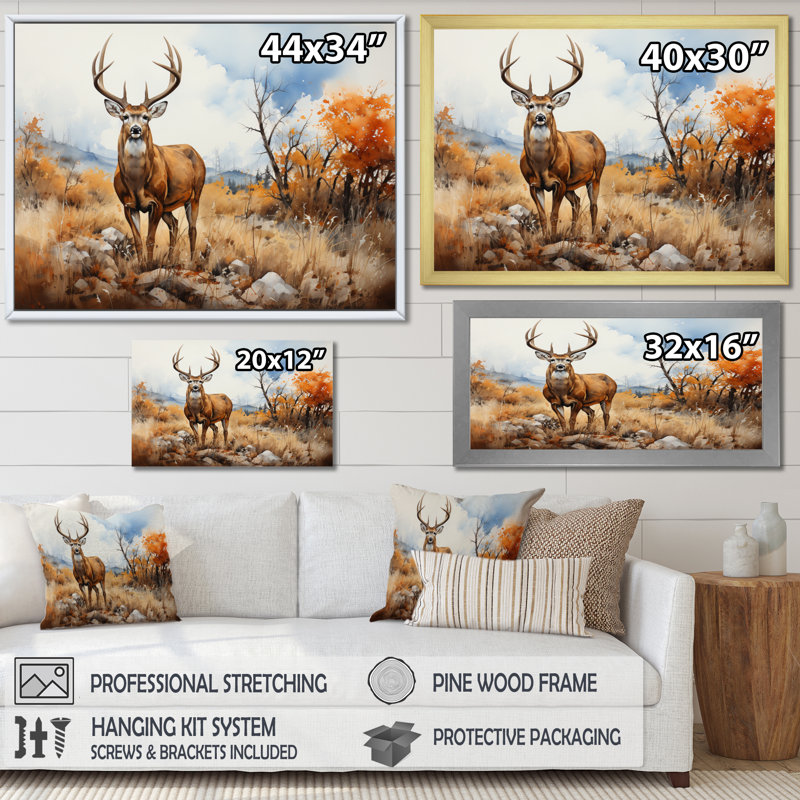 Cerf doré sérénité - reproduction sur toile, Toile tendue, H 12 po x l 20 po x P 1 po