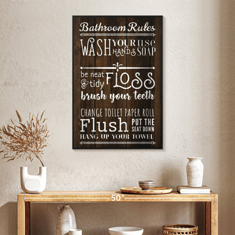 Règles de la salle de bain rustique, Cadre flottant noir, 25 po x 37 po