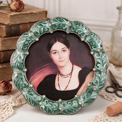 Cadre photo en métal, cadre photo vert foncé avec détails de faux diamants, présentoir de table