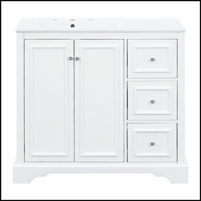 Meuble-lavabo transitionnel de 36 pouces avec lavabo en céramique, portes à fermeture douce, tablette réglable et grand espace de rangement