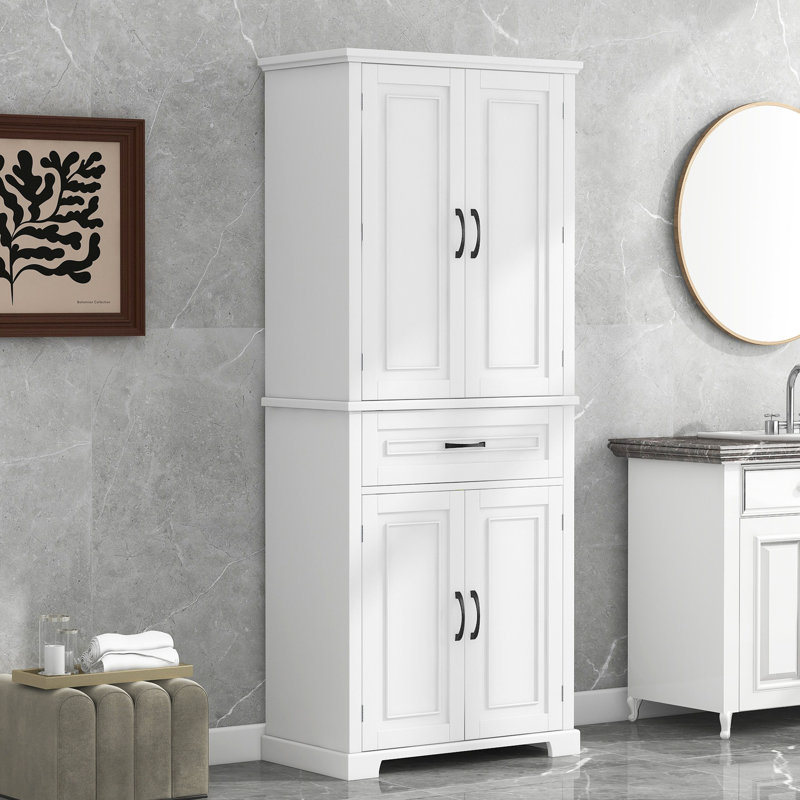 Rangement de salle de bain: Armoire blanche avec portes et tiroir pratique, H 70,8 po x l 29,2 po x P 16,09 po, Blanc