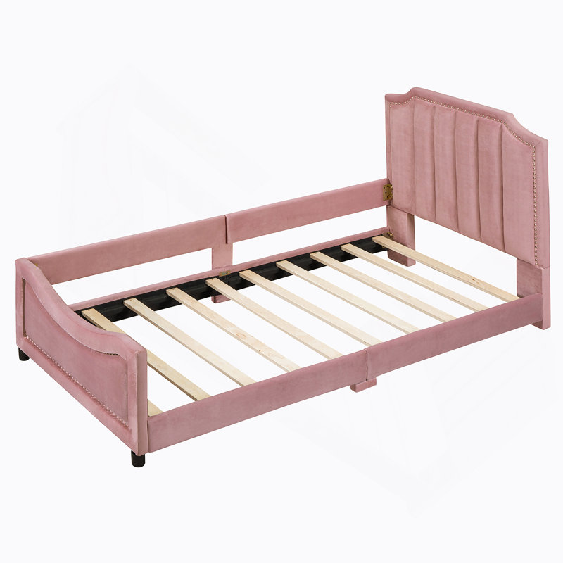 Lanny Upholstered Velvet Daybed Bed, Pink