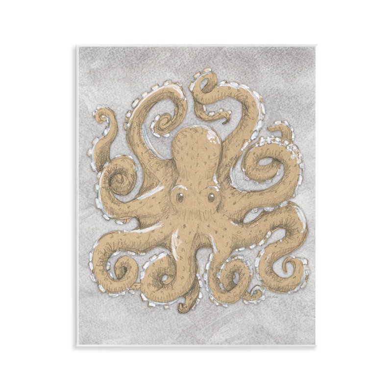 Dessin de pieuvre grise, plaque murale, design par Patti Bishop