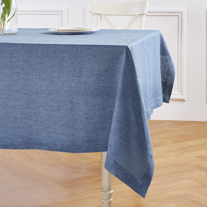 100% Pure Linen Tablecloth - Athena, 120" x 60", Blue Denim