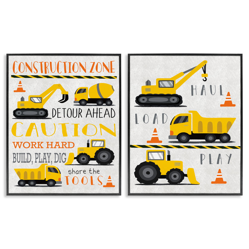 "Construction Zone Camions & Expressions", ensemble de 2 giclées encadrées par Elizabeth Tyndall, H 14 po x l 22 po