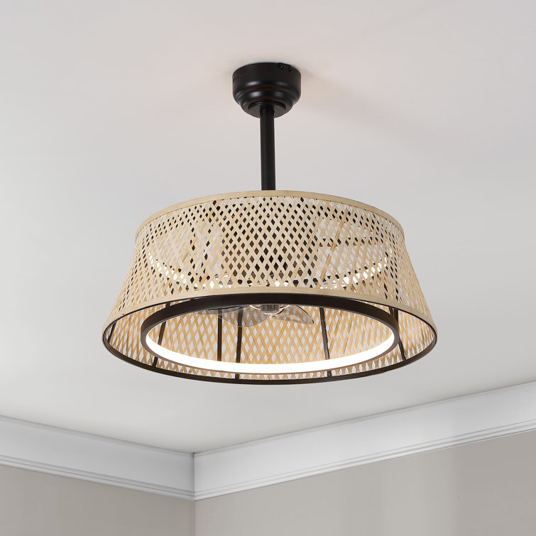 Cressida 23.75" Traditional Bohemian 6-Speed Metal/Bamboo Mobile-App/Remote-Controlled Height-Adjustable Dimmable Caged Integrated LED Ceiling Fan
