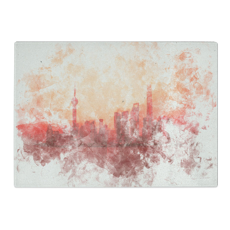 Tempered Glass the Shanghai China Skyline Chopping Board, 28.5 cm x 39 cm