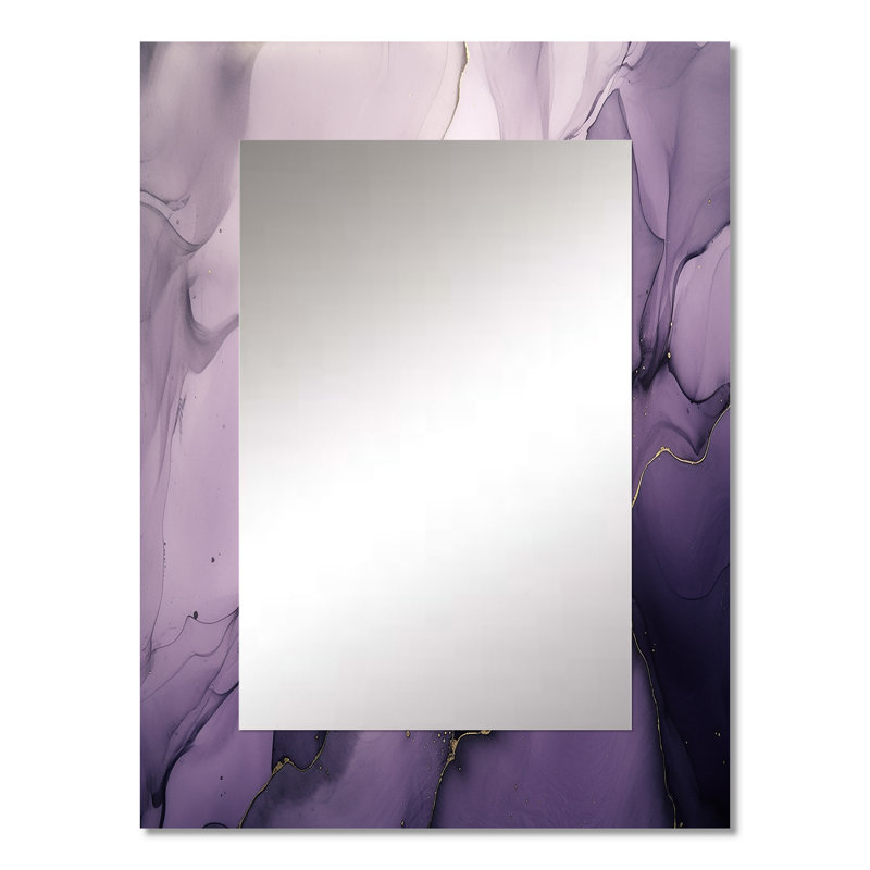 Maratha Purple and Grey Marble Ink Clouds X - Fractals Mirror, Modern Decorative Wall Mirror, Printed Metal Art, 32" x 24"