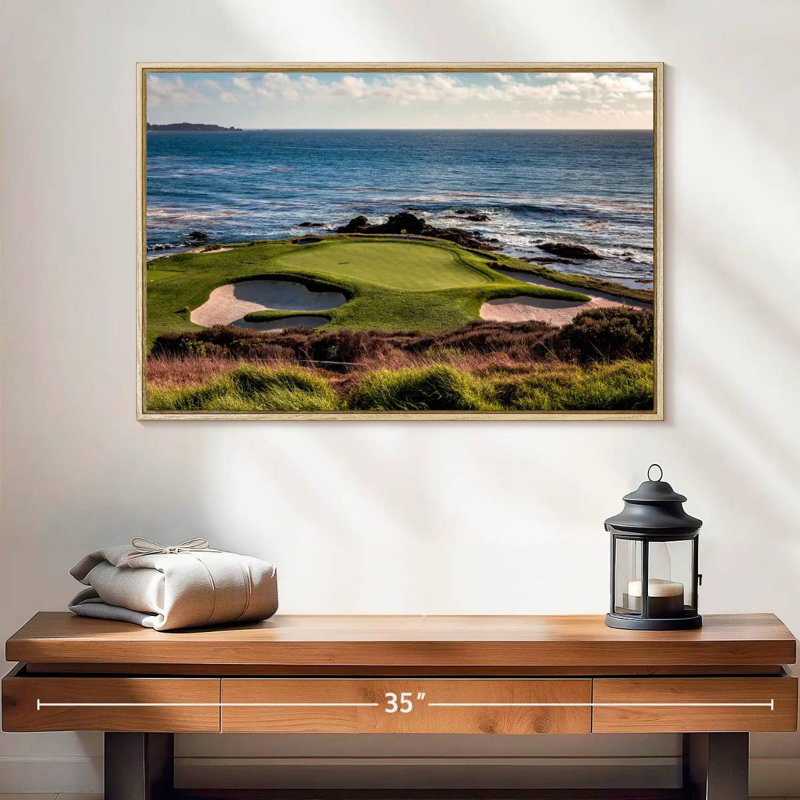 Terrain de golf California Coastline, 25 po x 17 po, Cadre flottant en bois naturel