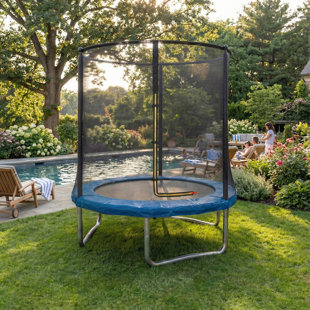 Round Backyard Blue Trampoline with Safety Enclosure