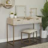 Coiffeuse en bois gris clair avec tabouret et miroir caché