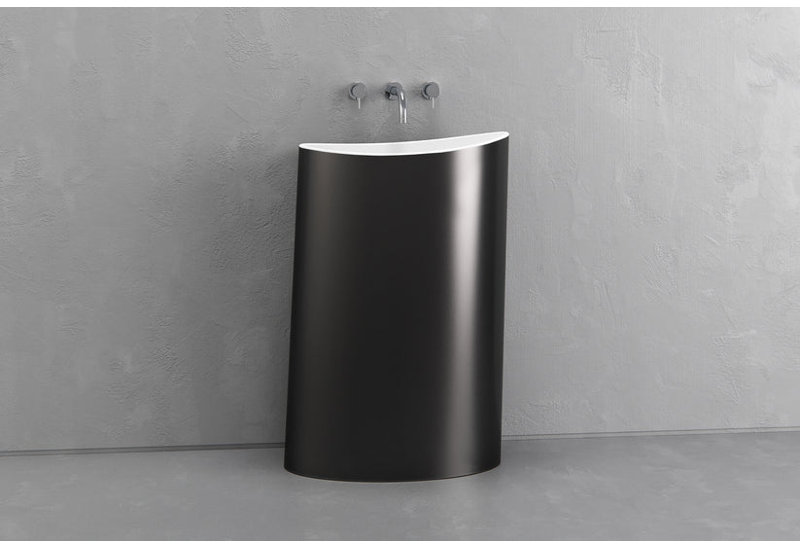 Vast Studio Aged Brass/White Freestanding Pedestal Sink – Sculpted Solid Surface Basin with Curved Modern Silhouette & Seamless Luxury Matte Finish