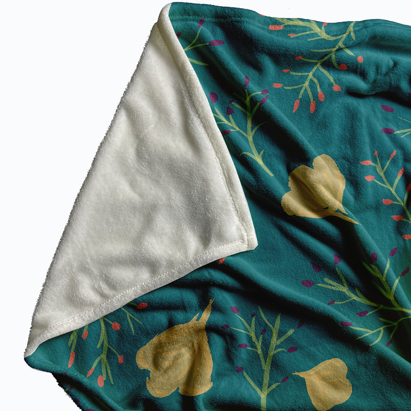 Jeté en molleton Botanical Blooms, L 60 po x l 80 po x P 0,5 po, Bleu sarcelle