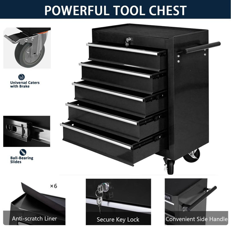 5 Drawer Tool Chest With Wheels,Metal Locking Rolling Tool Box