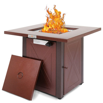 28" 50000 BTU Silver Outdoor Propane Gas Fire Pit Table with Lid & Lava Rock, 2-in-1 for Courtyard/Patio/Balcony