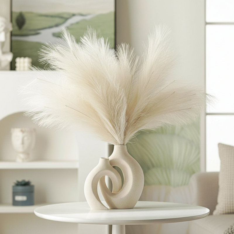 Ensemble de deux vases en céramique blanc laiteux, avec un design minimaliste de style bohémien nordique, un ajout polyvalent à tout décor.