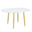 Table de salle à manger ronde extensible pour le divertissement moderne, plateau en panneau de fibres à densité moyenne blanc vif avec base en piédestal doré, pour 4 à 6 personnes-131256398