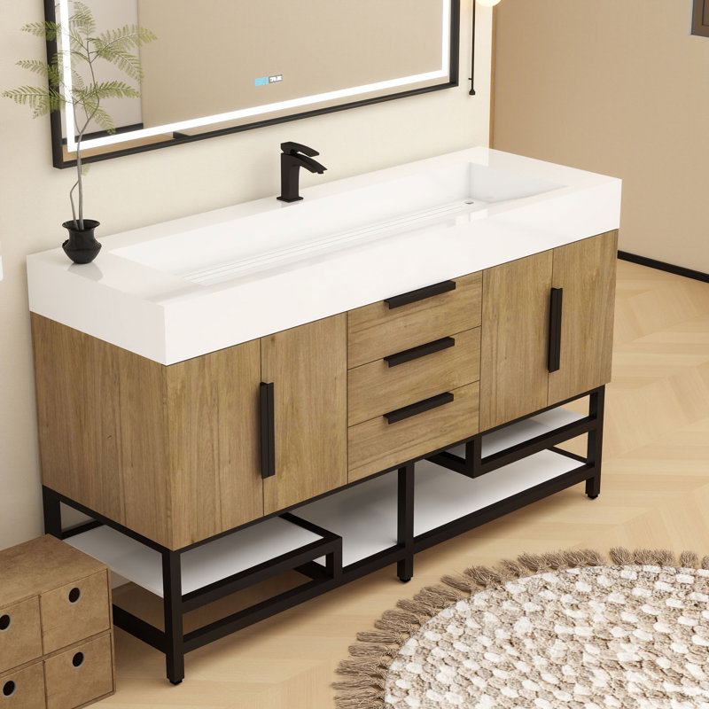 Meuble-lavabo sur pied simple 60 po Jessica, Chêne blanc