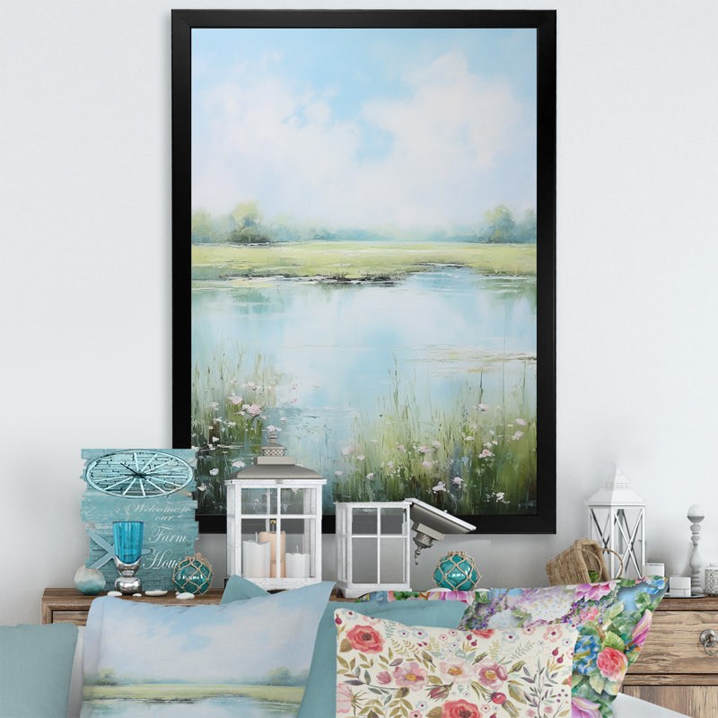 «Meadow Tranquil Waters I», reproduction d'art sur toile Meadow, H 32 po x l 16 po, Cadre photo noir