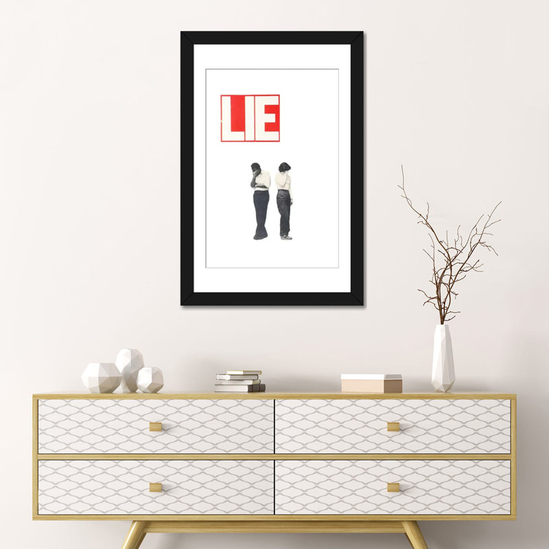 «Lie» par Richard Vergez - impression sur toile tendue, H 24 po x l 16 po x P 1 po, Papier d'art encadré noir, Blanc