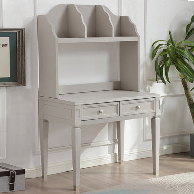 Light Gray Rectangular Solid Wood with 2 drawers desk
