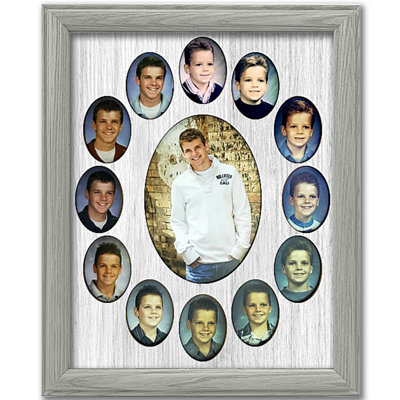 School Years Picture Frame - Oval Collage - K-12 School Days - Holds Wallet Size Photos - 11X14 Unfinished Frame With Wooden Mat