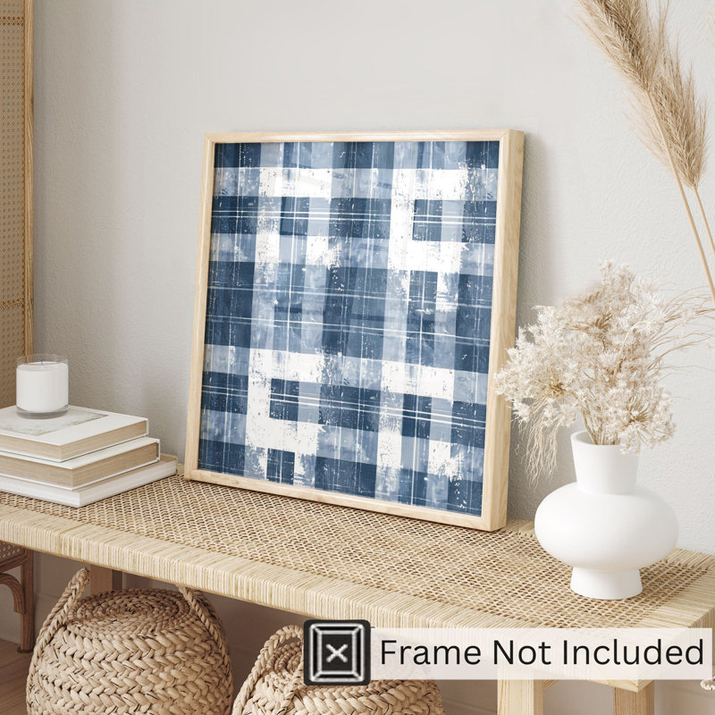 Abstract Blue Plaid Pattern II Modern Unframed Art Print, 12" H x 12" W